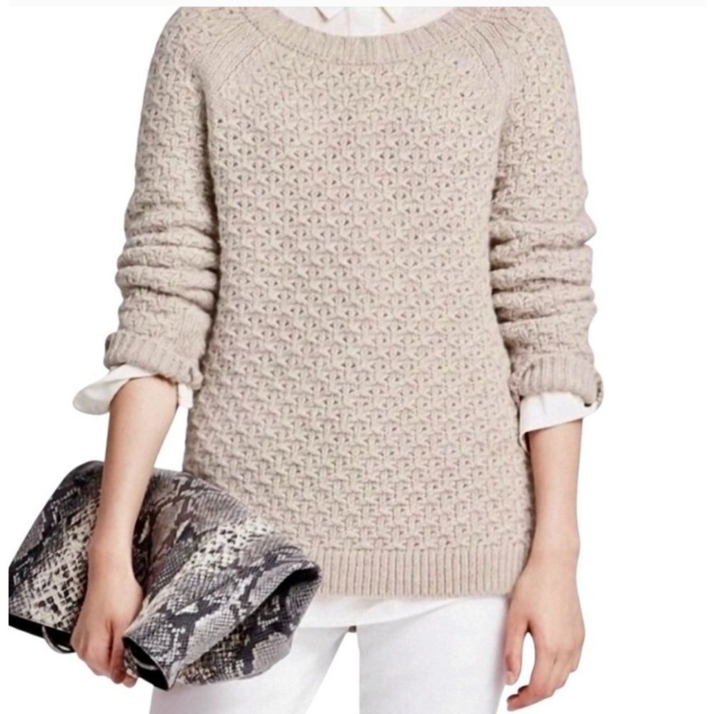 Banana Republic Italian Yarn Oyster Oatmeal Tan Star Stitch Sweater- Size Medium